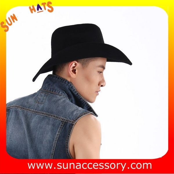 0372 wool felt cowboy hats for mens, black western cowboy hats