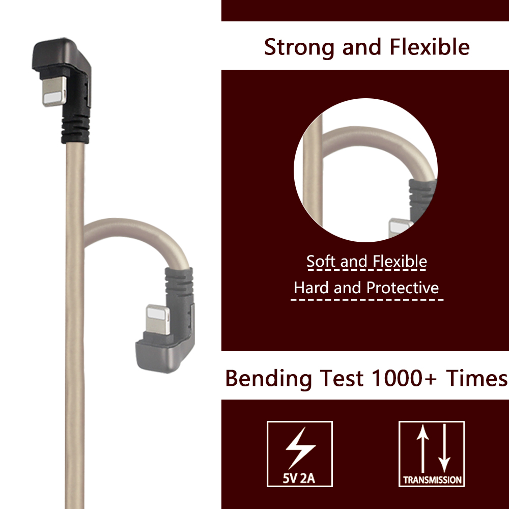2 M Cell Phone Right Angle USB Cable Durable TPE IPhone Cable Charger Support