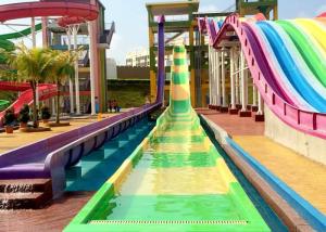 Quality Fun Aqua Park Water Slide Green / Yellow Smooth Fiberglass Family Size wholesale