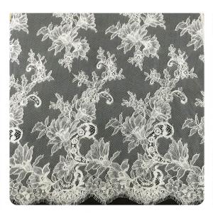 Quality Ivory Eyelash Chantilly Lace Trim , Bridal Cream Cord Lace Fabric wholesale