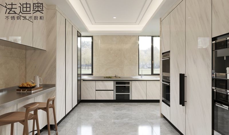 Fadior U-Shaped Stainless Steel Kitchen Cabinets With Sintered Stone Cladding Elegance In White
