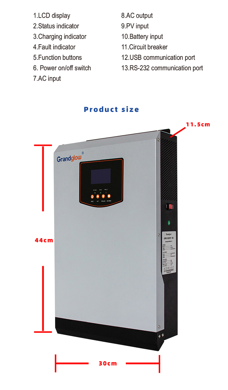 WIDE PV INPUT 500VDC 5.5KW MPPT 48V 100A HYBRID OFF GRID INVERTER
