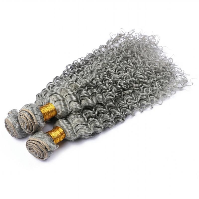 Grey Deep Wave Remy Human Hair Bundles Sew In Weave Bundles Brazilian Bundle Deals