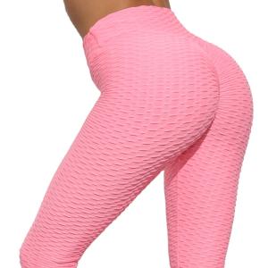 Quality Jacquard Bubble High Waisted Yoga Pants Pink Fitness Leggings wholesale