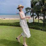 Strap A Line Backless White Midi Beach Holiday Dresses
