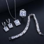 White Gold Color Luxury Bridal CZ Crystal Necklace and Earring Sets Big Wedding