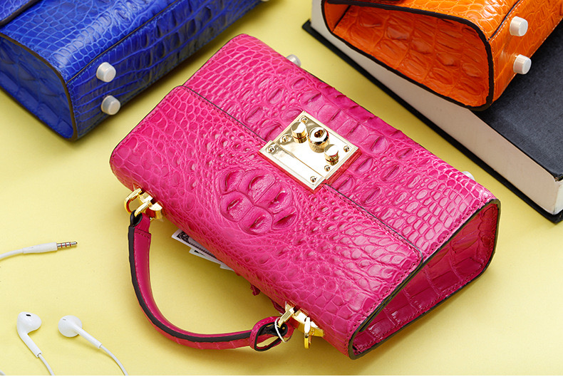 Genuine Alligator Skin Key Lock Closure Lady Small Handbag Authentic Crocodile Leather Women Flap Purse Shoulder Bag