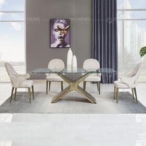 Quality 78inch Tempered Glass Dining Room Table Carbon Steel 8 Seater Dining Table wholesale