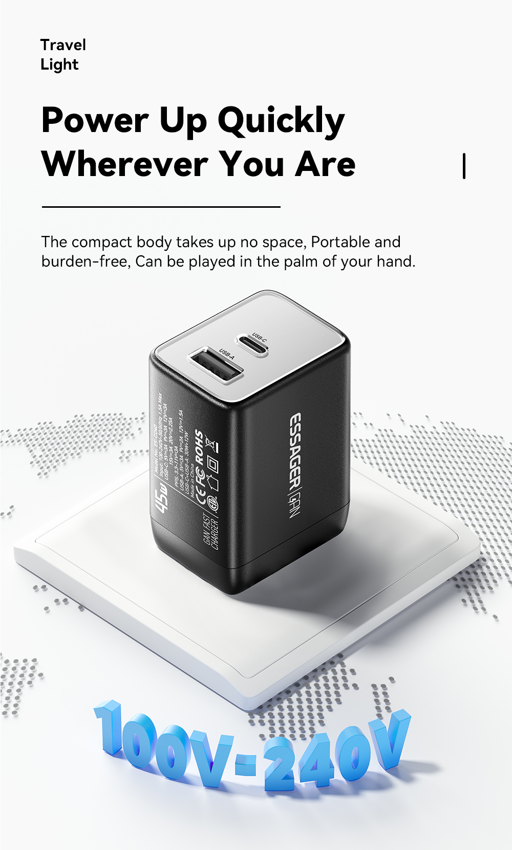ESSAGER ES-CD40 Series PD GaN Charger QC4.0 QC3.0 QC2.0 Dual 2 Ports USB C 45W