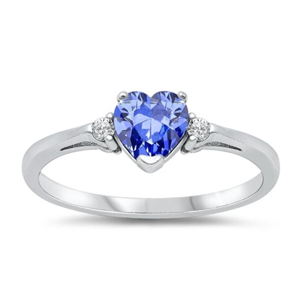 Gem Stone King 1.05 Ct 7x5mm Oval Tanzanite White Created Sapphire 925 Silver Ring