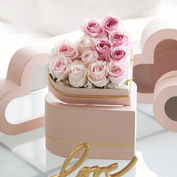 Cheap Simple Luxurious Creative Colorful Romantic Heart Flower Box Packaging with PVC Window for sale