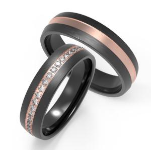 Quality Lightweight Black Titanium Ring With Rose Gold Rings Set For Wedding Engagement wholesale