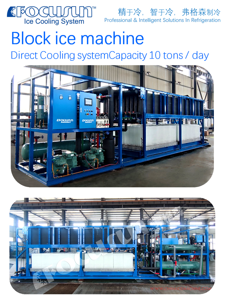 Siemens PLC Control System 10 Tons Per Day Block Ice Machine for Food Fishing Shops