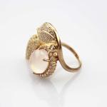 Rose Gold Plated 925 Silver Ring withGenuine Rose Quartz and Cubic Zirconia