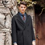 Autumn and Winter Warmth Men's Black Lapel Woolen Coat for Business Casual Wear