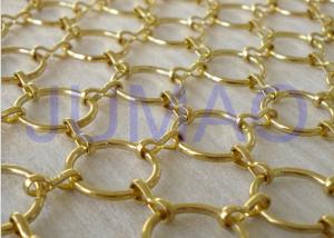 Quality Gold Galvanized Metal Ring Curtain , 22 Mm Holes Flexible Chainmail Mesh Fabric wholesale