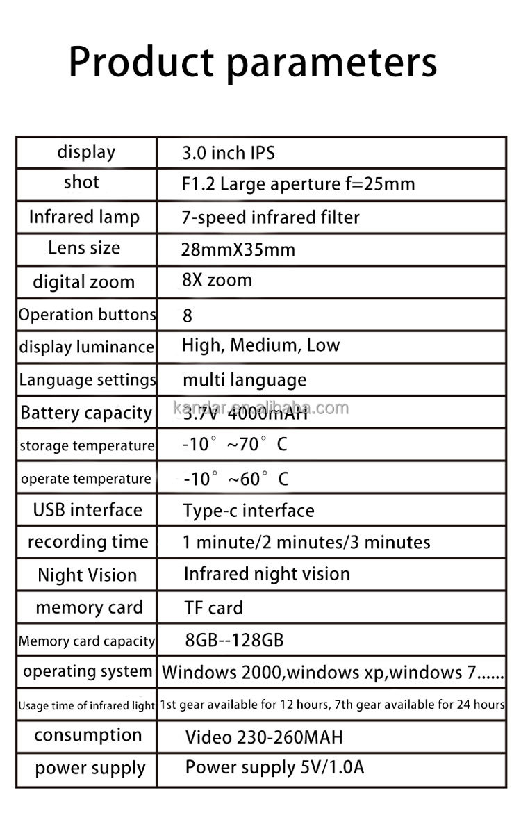 5V/1.0A Power Supply 5D Infrared Night Vision Zoom Binocular with 7-Seed Infrared Filter