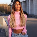 Turtleneck Navel Tops Women's Long Sleeve Crop Top