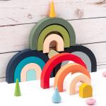 Brown 2cm INS Nordic Wooden Activity Rainbow Block Puzzles For Toddlers