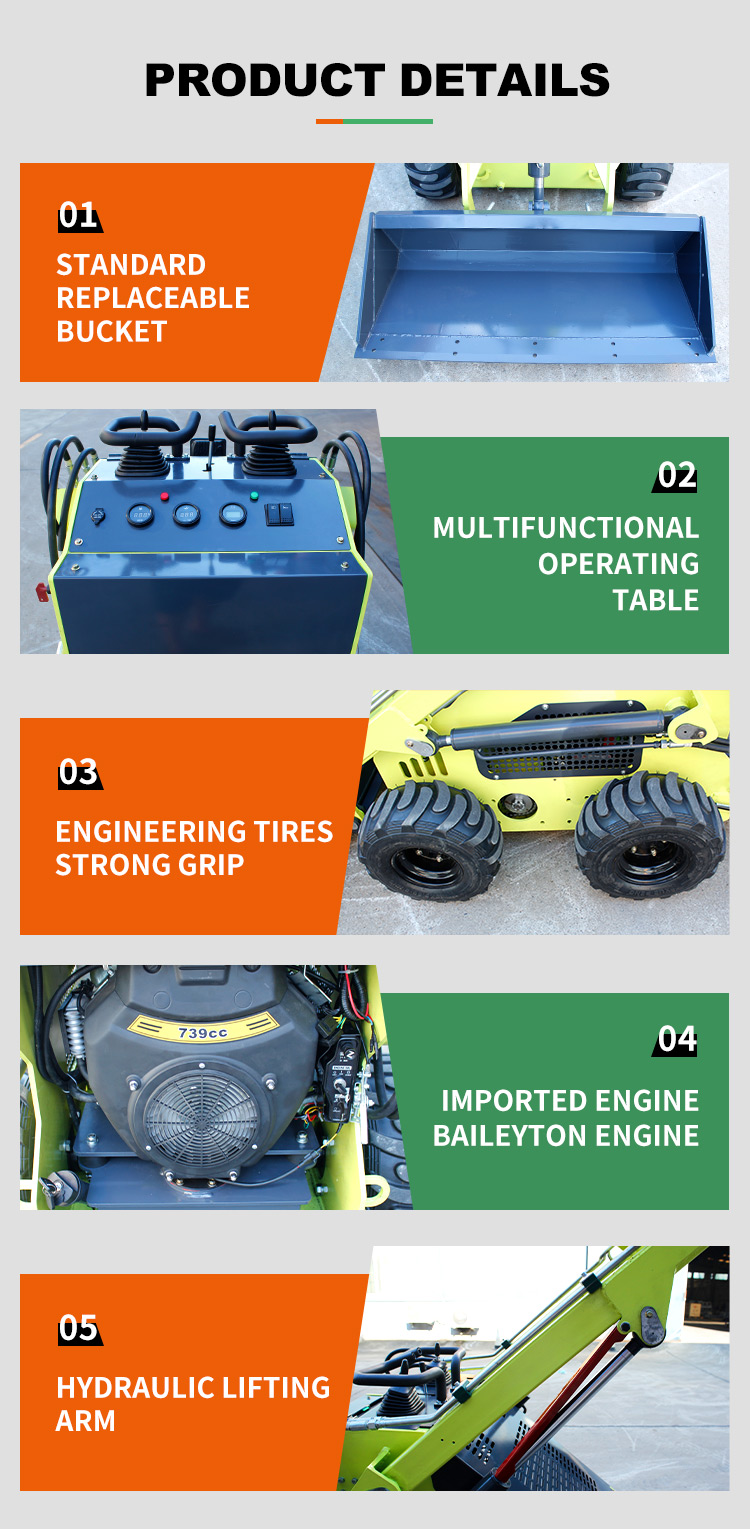 Euro 5 CE Epa Mini Skid Steer Loader 500 Kg 1 Ton 2 Ton with MOOG Hydraulic Cylinder