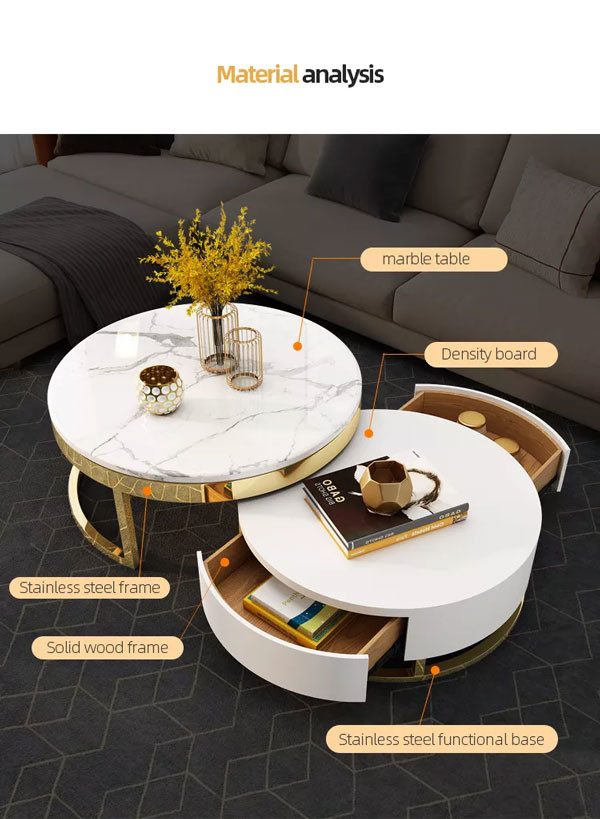 Modern Home Luxury Coffee Center Tables Round Marble With Storage