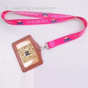 Quality Sub printing neck lanyard with leather id badge, 2 sides sub print flat lanyards, wholesale