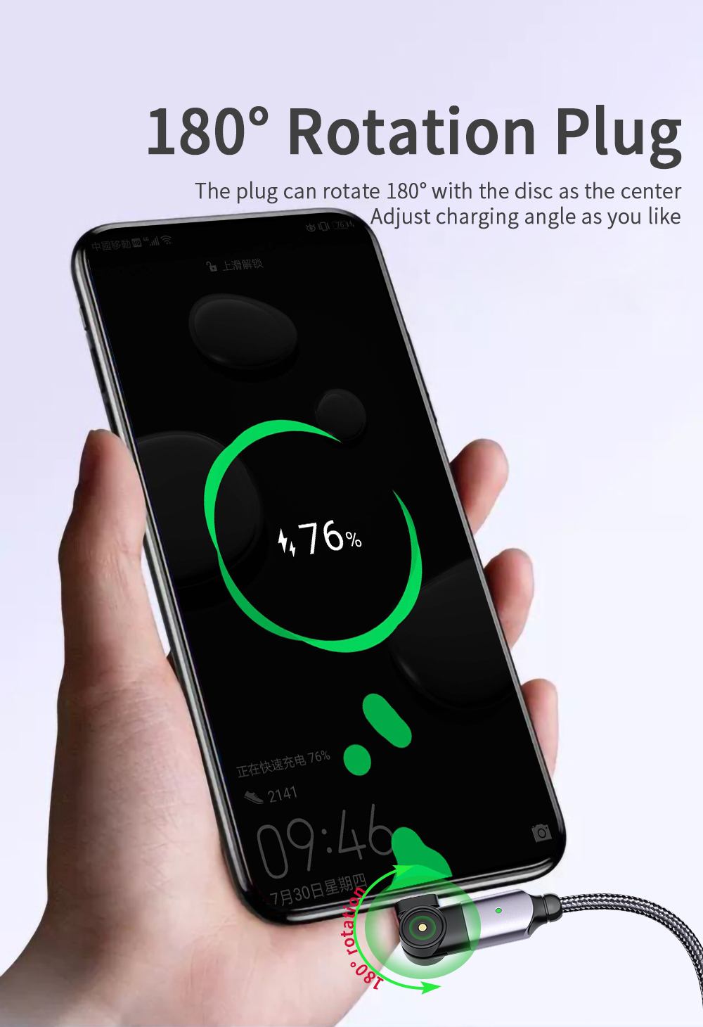 Original LED USB A To C Data Cable Fast Charging 180 Rotate 3A