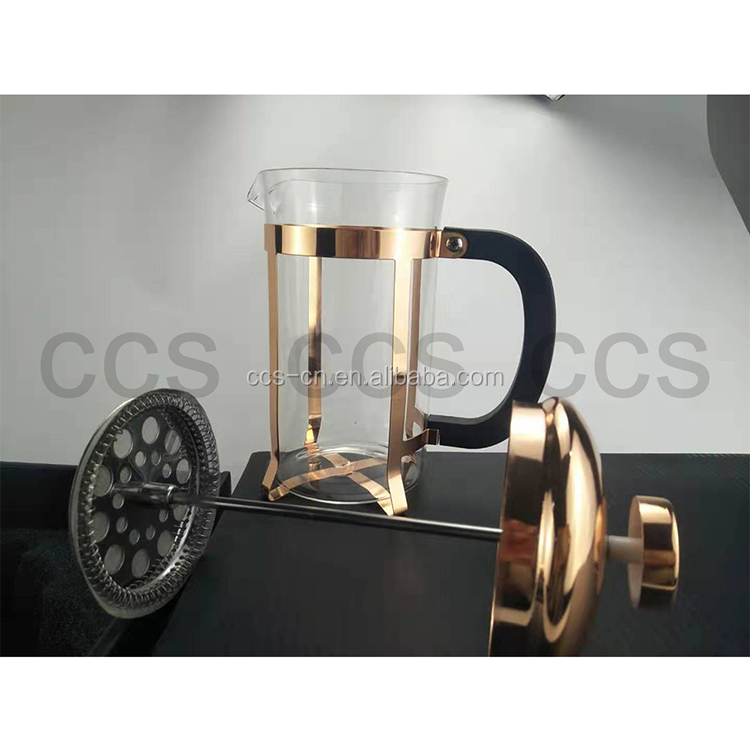 Borosilicate Glass French Press Travel Mug Rose Gold Portable 1000ml Stainless Steel French Press Coffee Makers Coffee