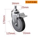 Zinc Coating Medium Duty Caster Wheels 5 Inch Swivel Caster With Brake