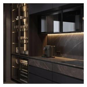 Quality High End Customised Glass Panel Dark Lacquered Plywood Kitchen Cabinets With Plywood Door wholesale