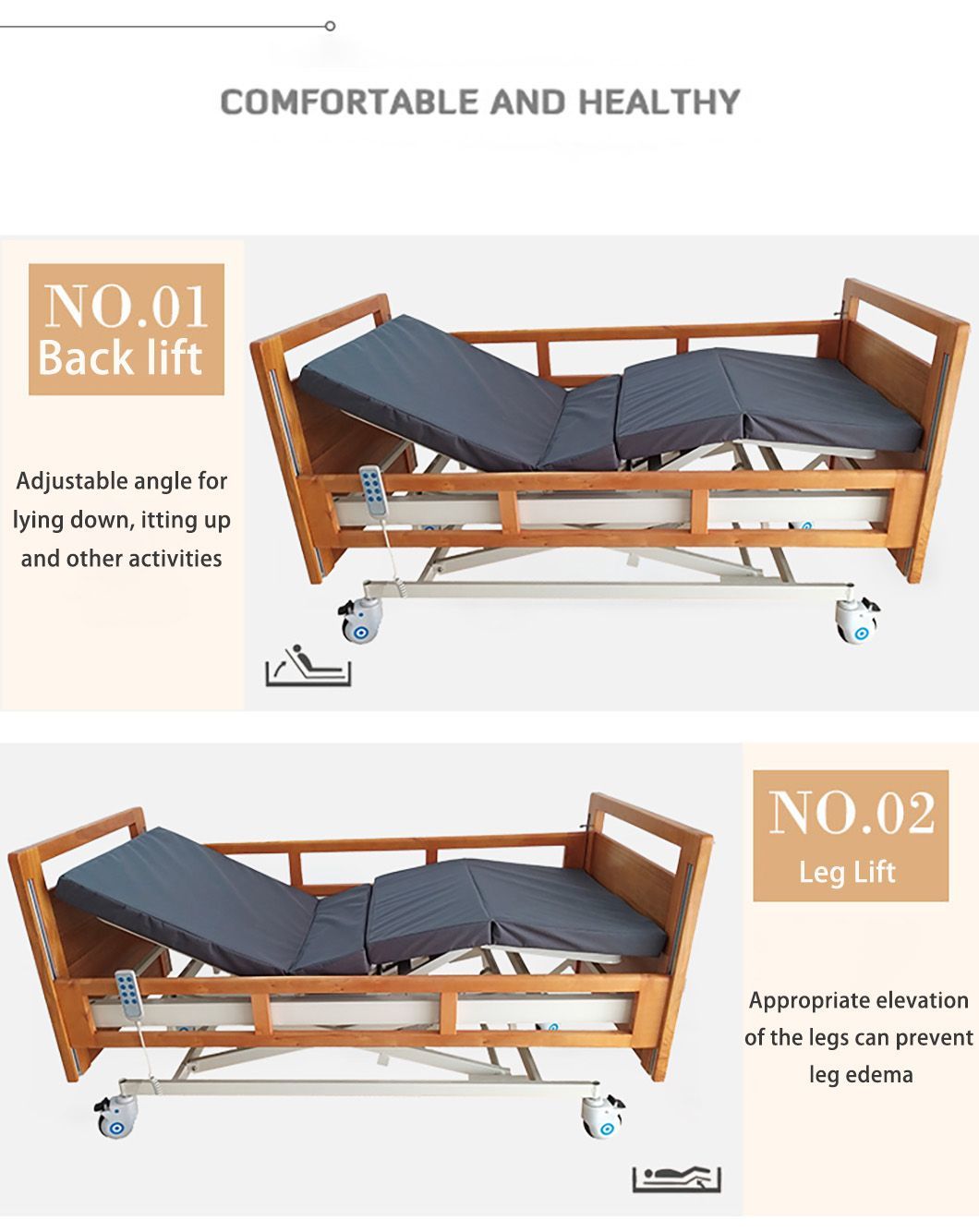 High-Quality Electrically Operated Wooden Bed with Rising Function