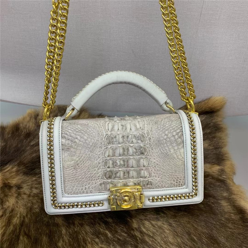 Authentic Crocodile Skin Women White Flap Purse Genuine Alligator Leather Lady Small Handbag Female Single Shoulder Bag