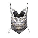 High Street Casual Wear Women Crop Top Printed Hem Sharp Angle Show Back