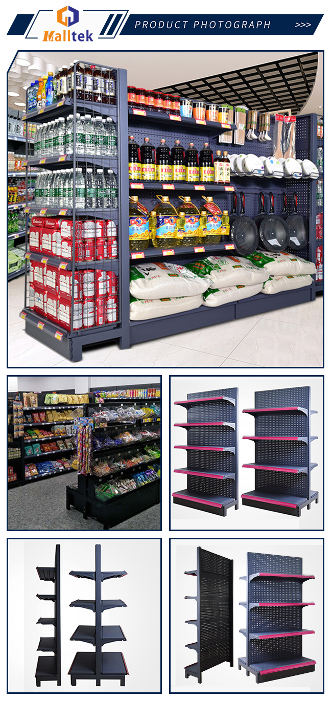 Double Sided Grocery Store Retail Display Stand Racks Supermarket Steel Shelf