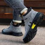 Gray Suede Safety Boots With Kevlar Midsole And Slip-Resistant Rubber Sole
