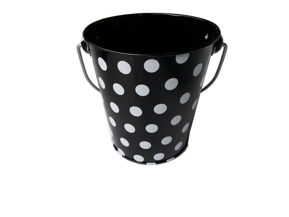 Black Metal Tin Bucket Tinplate 0.2 - 0.35mm With White Dots