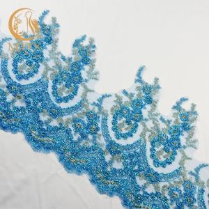 Quality Gorgeous Clothing Blue Fashion Lace Trim Decoration 1 yard Length With Stones wholesale