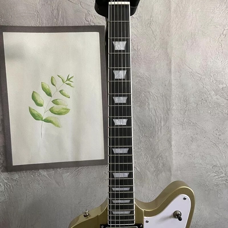 Custom Gibson Style Gold Color Firebird Electric Guitar Solid HPL Fretboard HH Pickups Mahogany Body
