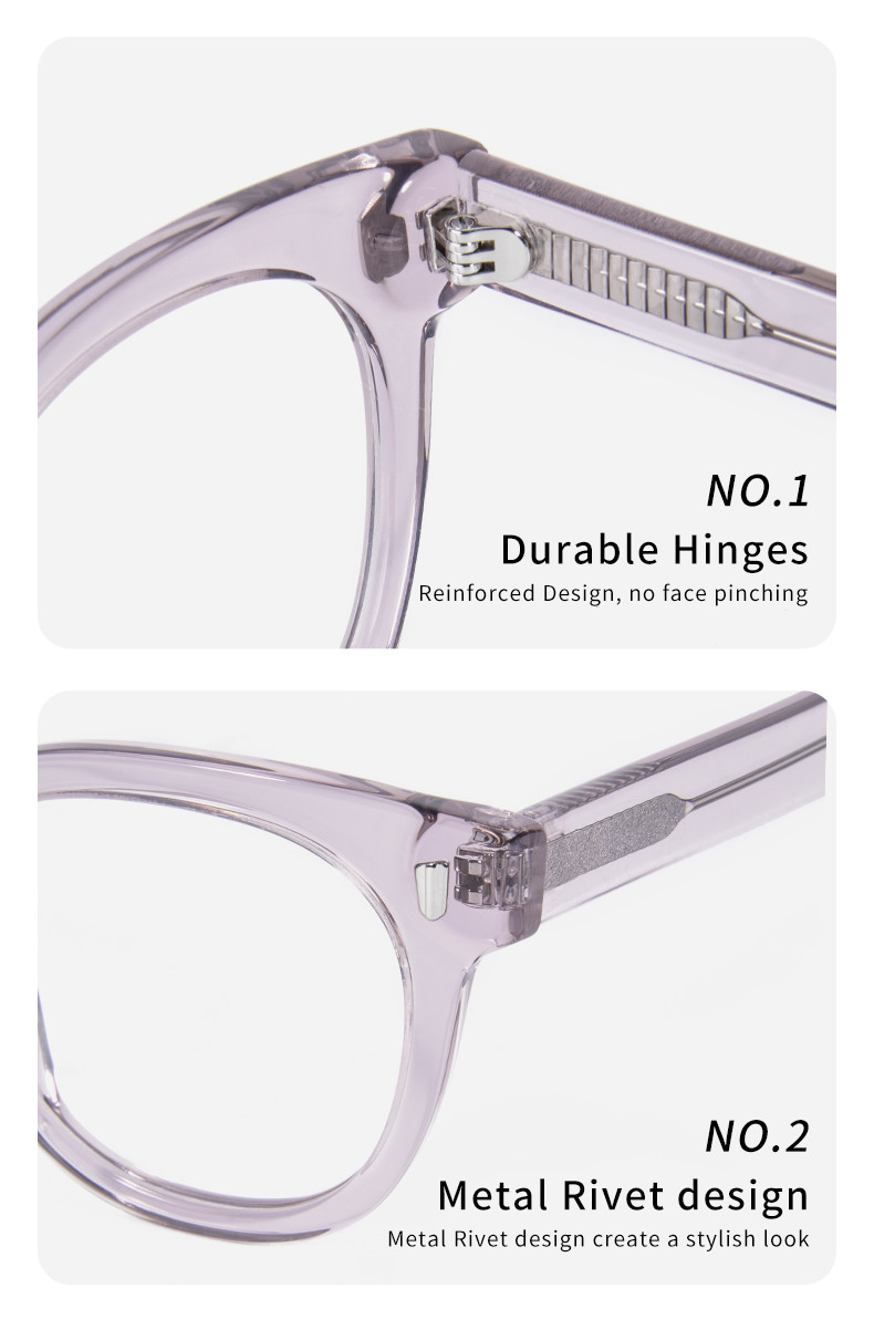 Clear Color Round Acetate Glasses Frame Unisex Fashion 49-21-145 Mm