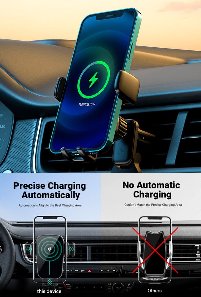 2.5D Glass Wireless Iphone Car Charger With Auto Alignment And Fast Charging