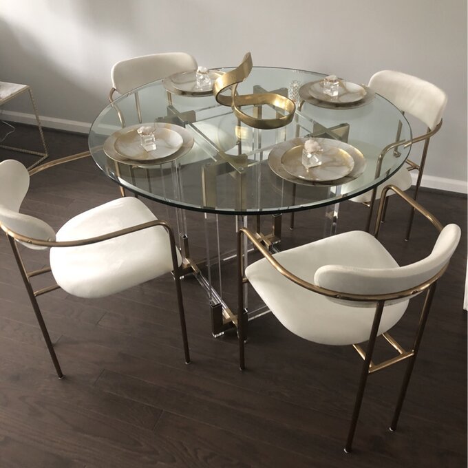 Contemporary Round Dinette Sets Velvet Upholstered Arm chair For Home