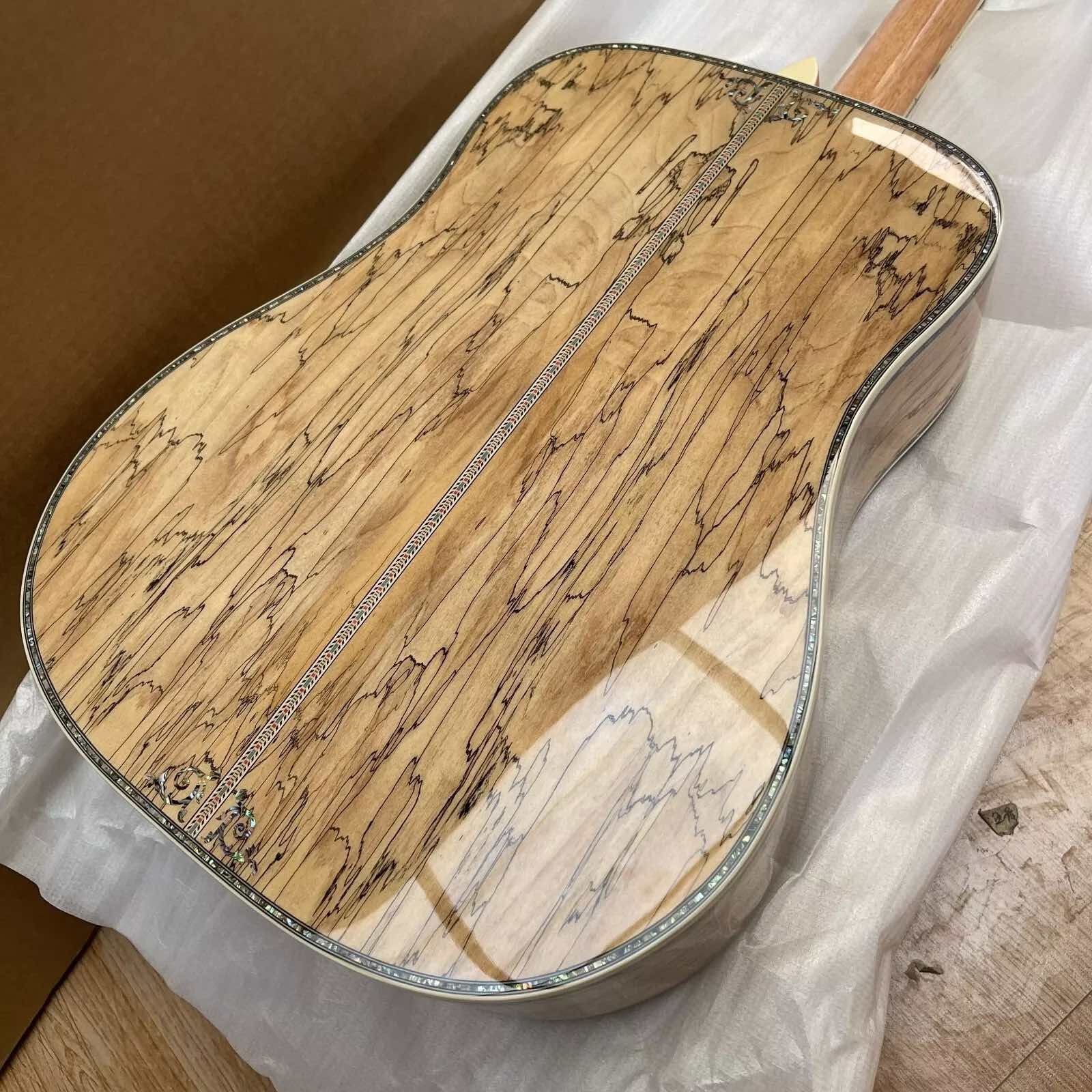 Custom Maple 41 Inch D Type Acoustic Guitar Abalone Inlays Ebony Fingerboard