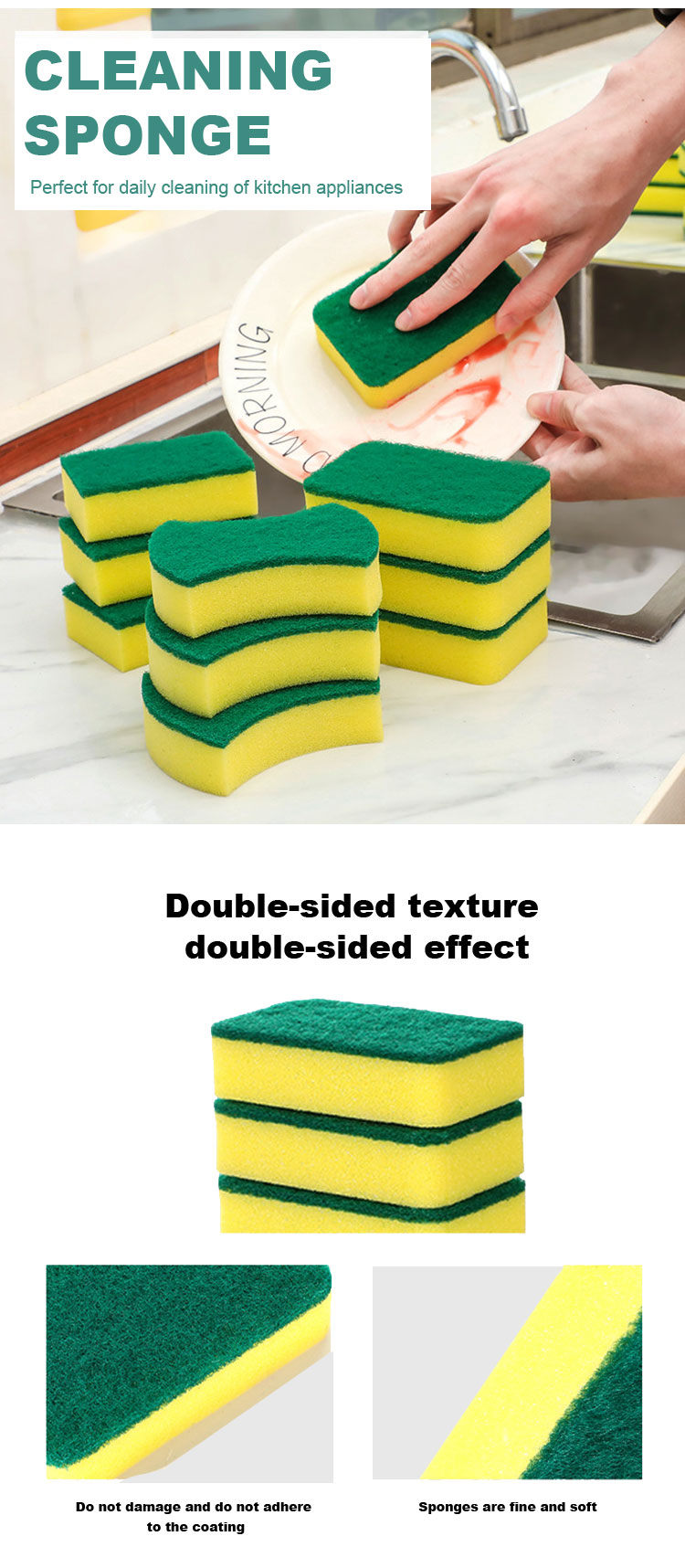 Sustainable Kitchen Scrubber Sponge Long Lasting Fast Drying biodegradable