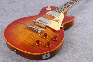 Quality Custom 50th Anniversary LP Reissue electric guitar,Aged Vintage Cherry Sunburst tiger flame musical guitar free shipping wholesale