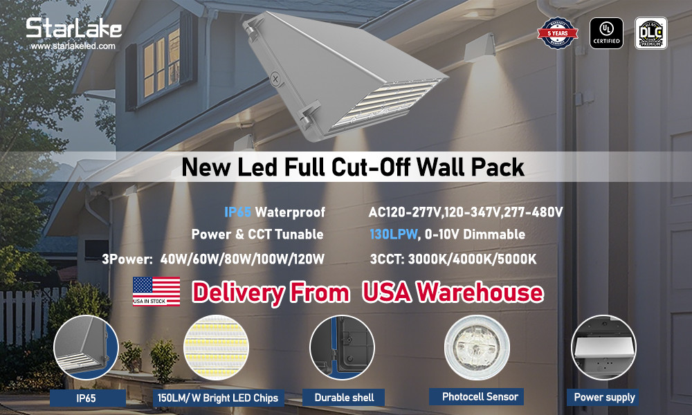 Full Cut Off Street Outdoor Wallpack Lamp Waterproof IP65 80W/100W Selectable 277V 347V 480V LED Wall Pack Light