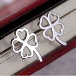 Fashion Korea Style Jewelry 925 Silver Plated Four Leaf Clover Flower Stud