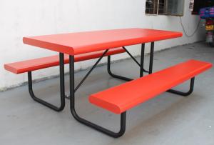 Quality Perforated Steel Commercial Picnic Tables , Outdoor Table With Umbrella Hole OEM wholesale