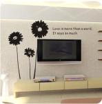 Black Flowers With English Sentences Wall Flower Stickers A0177
