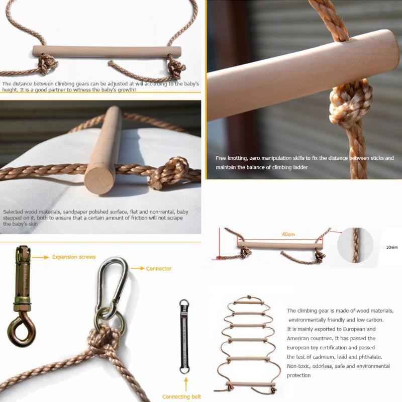 Multi Rungs Sports Wooden Rope Ladder For Children Activity Climbing Game