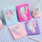 Girls' School Unicorn Plush Notebook Lovely Fluffy Unicorn Design 4 Colors